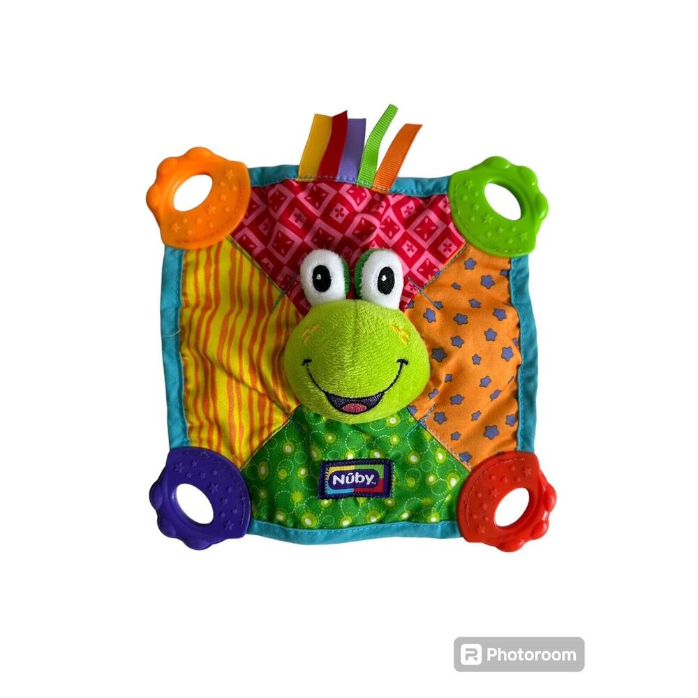Nuby Frog Multicolor Teether Tags Blue Red Green Crinkle Lovey Baby Infant Toy